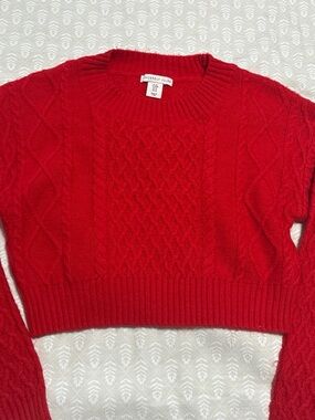 Sincerly Jules Bright Red Cable-Knit Cropped Sweater